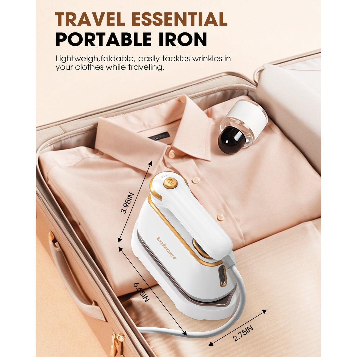 LOHEER Travel Steamer for Clothes, 1300W Portable Steam Iron, 15s Fast Heat-up, Clothes Steamer