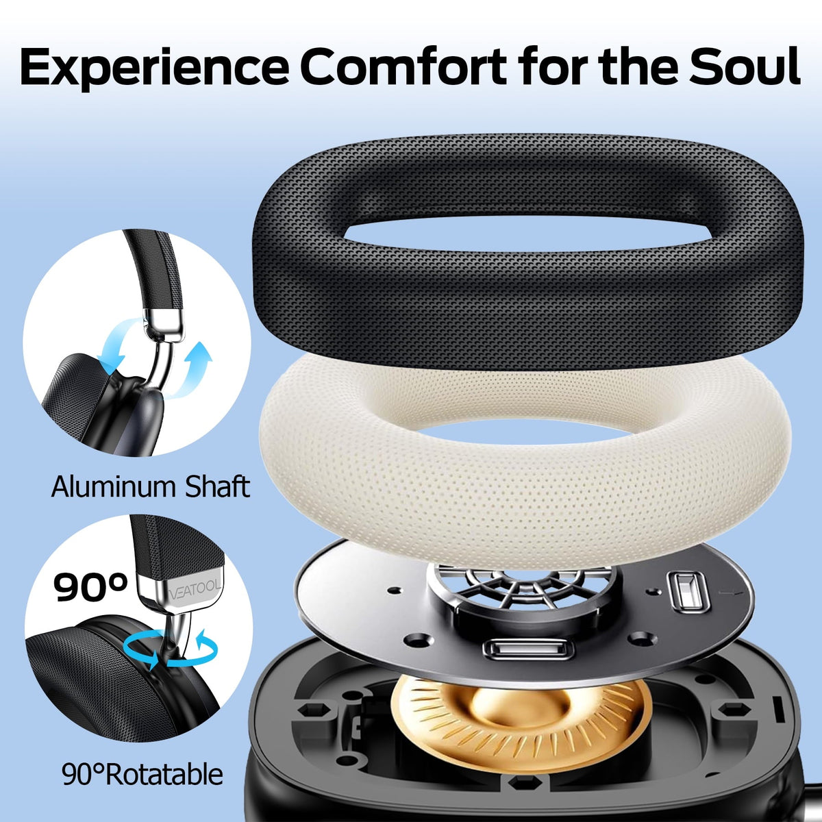 Bluetooth Headphones Over Ear, 65Hrs Playtime Wireless Headphones,Bass Boosted by 90%,Lightweight Headset with Deep Bass, Clear Call with 4 Noise Cancelling Mics,Low Latency for Travel Work Cellphone